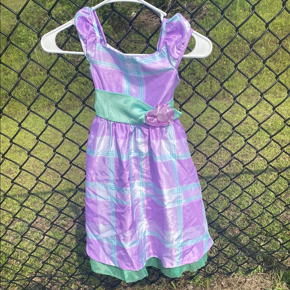 Rare Editions Purple and Green Sleeveless Sundress with Square Neck